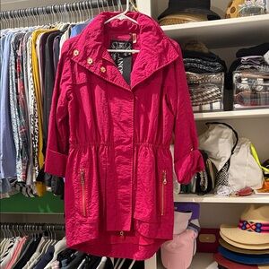 ANORAK Women's Fuchsia Trench Coat with Gold Accents